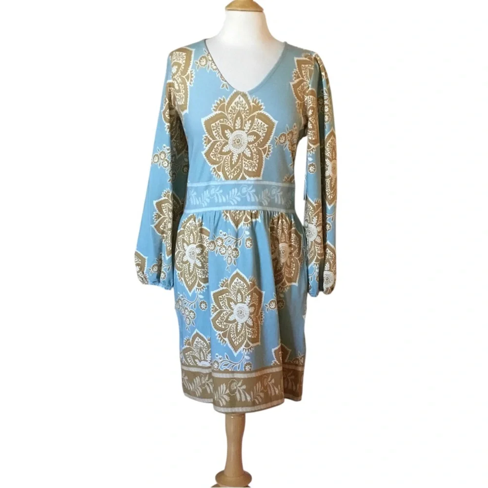 Spartina 449 Diane Jersey Knit Mini Dress Calm Waters Medallion - Picture 3 of 15